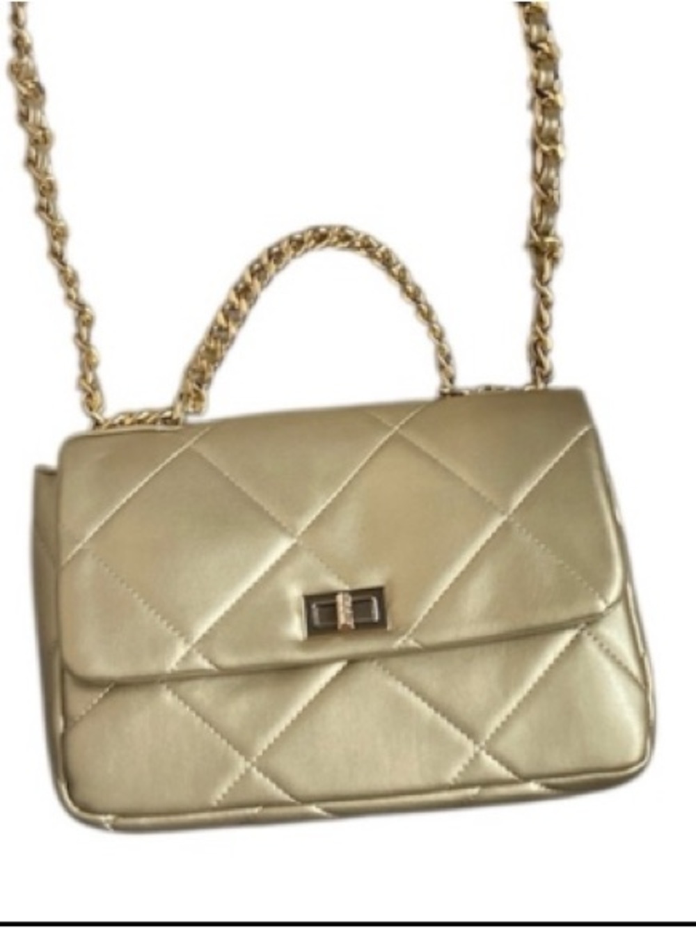Gold faux leather quilted handbag / Crossbody / shoulder bag chain strap